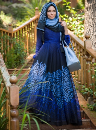 müslüma wear lacivert elbise modelleri