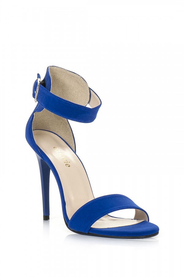 mavi ince topuklu ayakkabı modeli